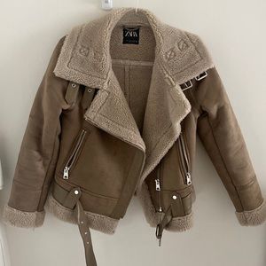 ZARA FAUX SHEARLING MOTTO JACKET